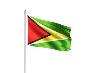 Guyana national flag waving in isolated white background. Guyana flag. 3D illustration