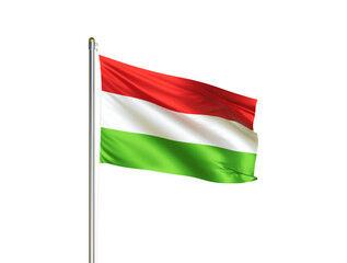 Obraz premium Hungary national flag waving in isolated white background. Hungary flag. 3D illustration