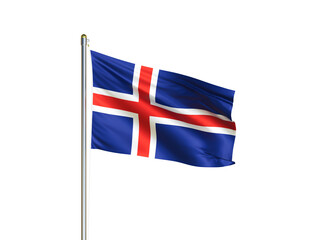 Iceland national flag waving in isolated white background. Iceland flag. 3D illustration