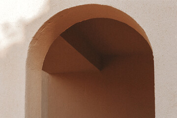 Summer abstract shadows on the wall. An arch window iin the arabic building. - 494560800