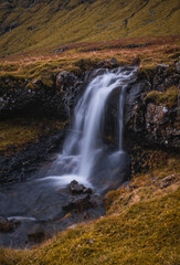 Waterfall at Nordradalsvegur, Faroe Islands. November 2021