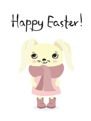 Happy Easter greeting card with cute rabbit. Vector illustration