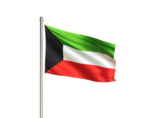 Kuwait national flag waving in isolated white background. Kuwait flag. 3D illustration