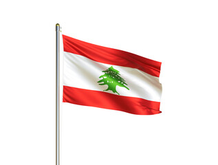 Lebanon national flag waving in isolated white background. Lebanon flag. 3D illustration
