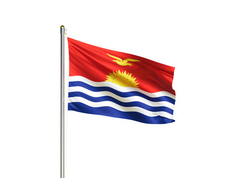 Kiribati national flag waving in isolated white background. Kiribati flag. 3D illustration