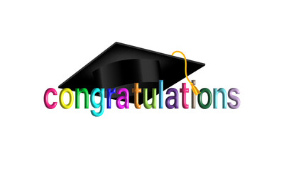 Graduation congratulations logo with graduation cap on white background Used for designing and decorating