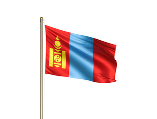 Mongolia national flag waving in isolated white background. Mongolia flag. 3D illustration