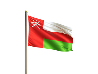 Oman national flag waving in isolated white background. Oman flag. 3D illustration