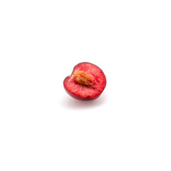 Photo of red cherries isolated on white background