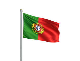 Fototapeta premium Portugal national flag waving in isolated white background. Portugal flag. 3D illustration