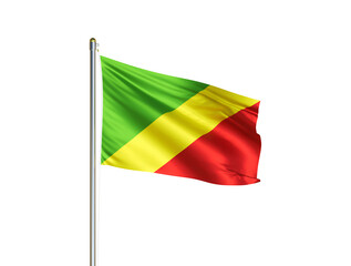 Republic Congo national flag waving in isolated white background. Republic Congo flag. 3D illustration