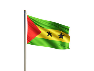 Sao Tome and Principe national flag waving in isolated white background. Sao Tome and Principe flag. 3D illustration