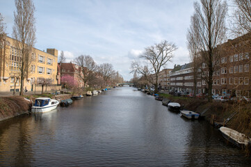 Fototapeta na wymiar View From The Han Van Zomerenbrug Bridge At Amsterdam The Netherlands 12-3-2022