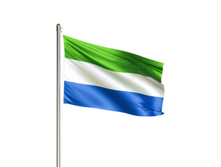 Fototapeta na wymiar Sierra Leone national flag waving in isolated white background. Sierra Leone flag. 3D illustration