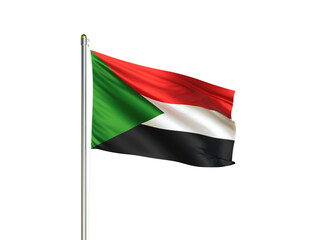 Sudan national flag waving in isolated white background. Sudan flag. 3D illustration