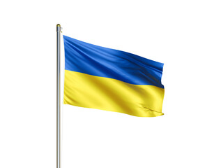 Ukraine national flag waving in isolated white background. Ukraine flag. 3D illustration