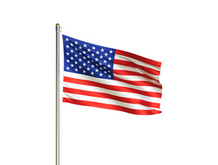 United States of America national flag waving in isolated white background. USA flag. 3D illustration