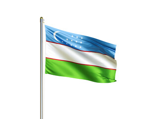 Uzbekistan national flag waving in isolated white background. Uzbekistan flag. 3D illustration