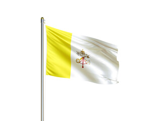 Vatican City national flag waving in isolated white background. Vatican City flag. 3D illustration