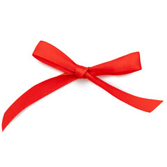 red ribbon on a white background. For a gift, a knot, a bow