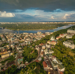 Fototapeta na wymiar top view of Andreevsky descent and Andreevsky church, Kyiv, Ukraine