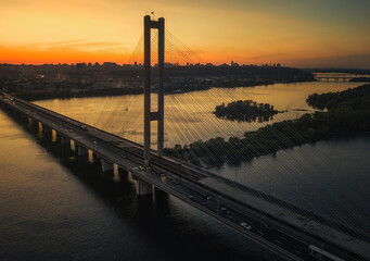South bridge at sunset, Kyiv, Ukraine