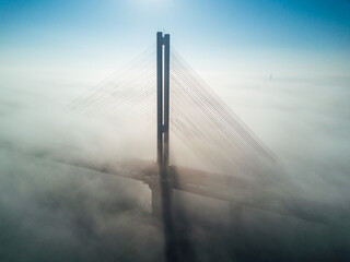 Fototapeta premium South bridge at sunrise in the fog, Kyiv, Ukraine