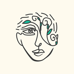 Face line art with girl concept design 