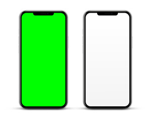 3d high quality vector smartphone mockups. Ultra realistic mobile device UI UX mockup for presentation template. Cellphone frame with blank screen isolated templates. 3d isometric illustration.