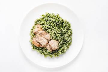 rice with chicken, top view