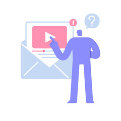 Flat modern character watching video message in envelope. multimedia file sent via email, online messenger. Business Concept illustration with man taking part in business activities