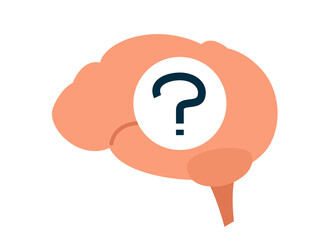 Brainstorm icon vector illustration with brain and question mark in simple cartoon flat modern style
