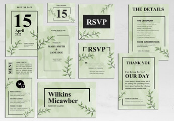 Wedding Suite Layout with Watercolor Leaves