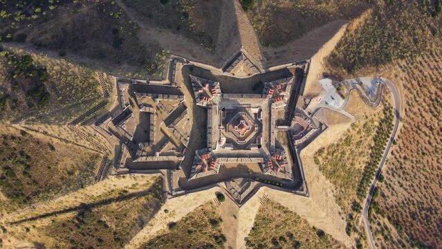 Aerial drone view of the Fort of Gra&ccedil;a, Garrison Border Town of Elvas and its Fortifications. Unesco world heritage Portugal. Historic site. Touristic destination for holidays. Alentejo, Elvas. 
