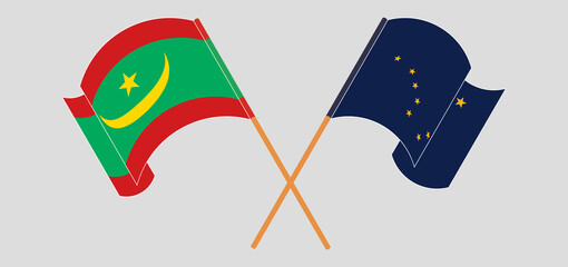 Crossed flags of Mauritania and the State of Alaska. Official colors. Correct proportion