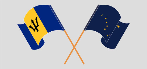 Crossed flags of Barbados and the State of Alaska. Official colors. Correct proportion