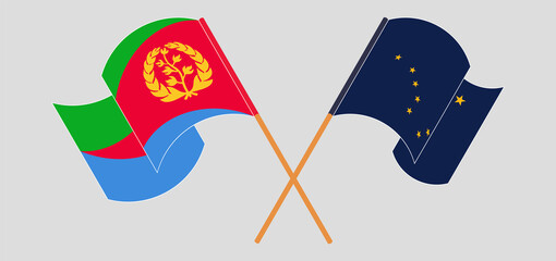 Crossed flags of Eritrea and the State of Alaska. Official colors. Correct proportion