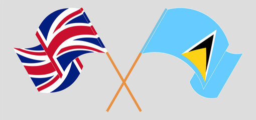 Crossed flags of United Kingdom and Saint Lucia. Official colors. Correct proportion