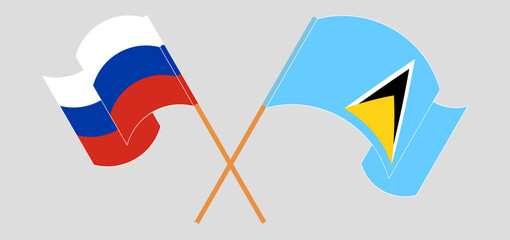 Crossed flags of Russia and Saint Lucia. Official colors. Correct proportion