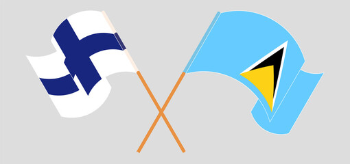 Crossed flags of Finland and Saint Lucia. Official colors. Correct proportion