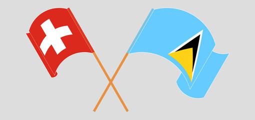 Crossed flags of Switzerland and Saint Lucia. Official colors. Correct proportion