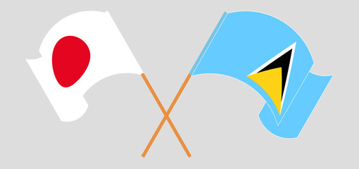 Crossed flags of Japan and Saint Lucia. Official colors. Correct proportion