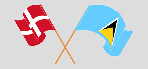 Crossed flags of Denmark and Saint Lucia. Official colors. Correct proportion