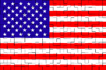 United States of America (USA). Flag of United States of America (USA). llustration of the flag of United States of America (USA). Horizontal design. Abstract design. Illustration. Map.