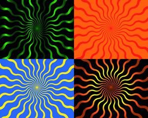 Set Sunbeam or starburst vector eps illustration set with plain and gradient colors.
