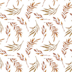 Fototapeta premium Bohemian blush beige watercolor floral seamless pattern on white background for fabric, scrapbook paper, textile, sublimation, print, wrapping paper. Floral wreath, bouquets and arrangements.