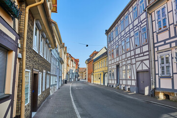 Altstadt-Impressionen, mit schönen Fachwerkhäusern, in Norddeutschland, Niedersachsen, Wolfenbüttel.