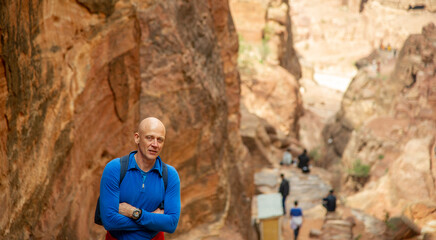 Mature tourist visiting Petra Jordan