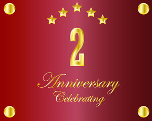 2th Anniversary. Gold numbers. birthday party banner vector