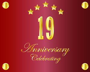 19th Anniversary. Gold numbers. birthday party banner vector